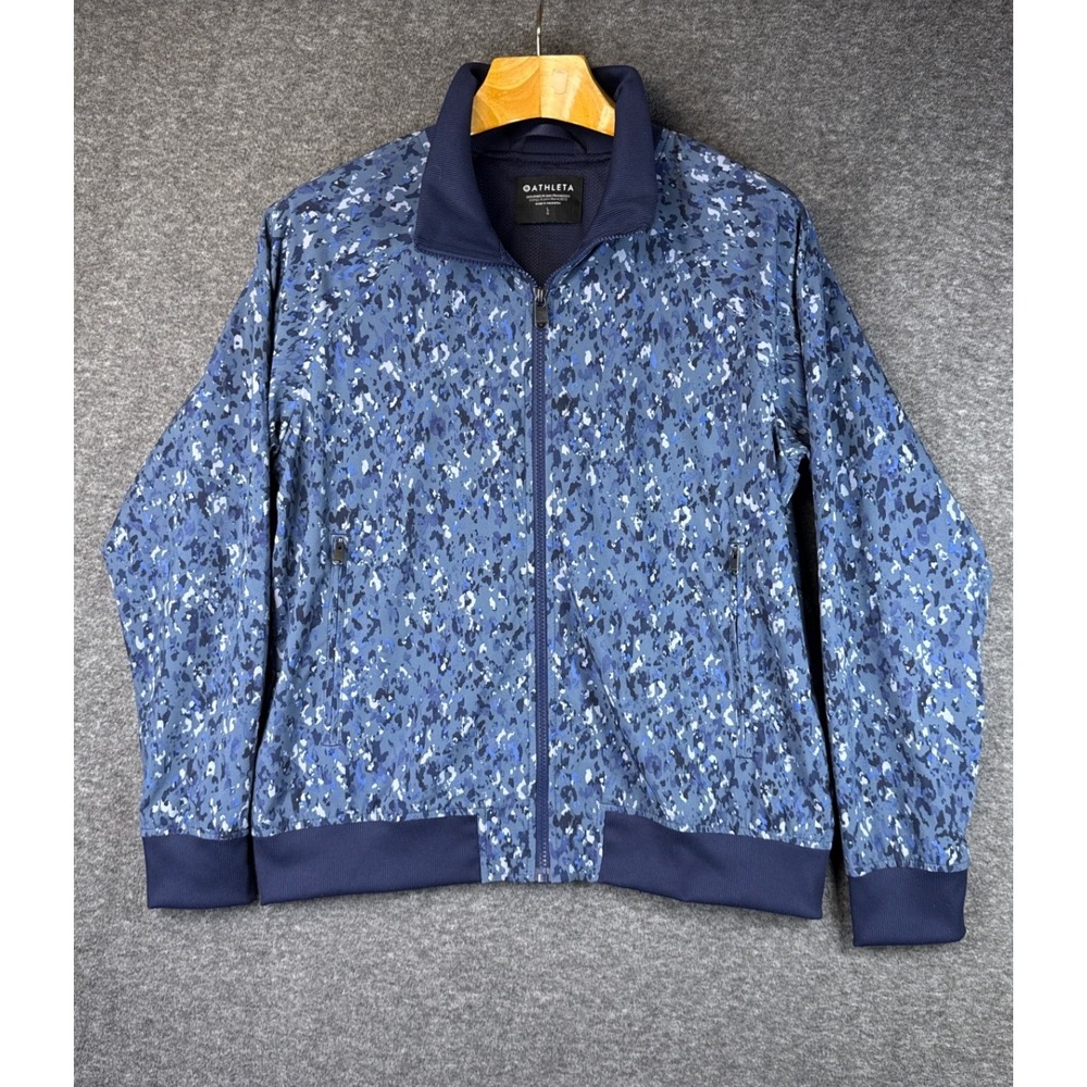 Athleta Brooklyn Bomber Jacket II Blue Camo Full Zip Womens Size L Windbreaker‎